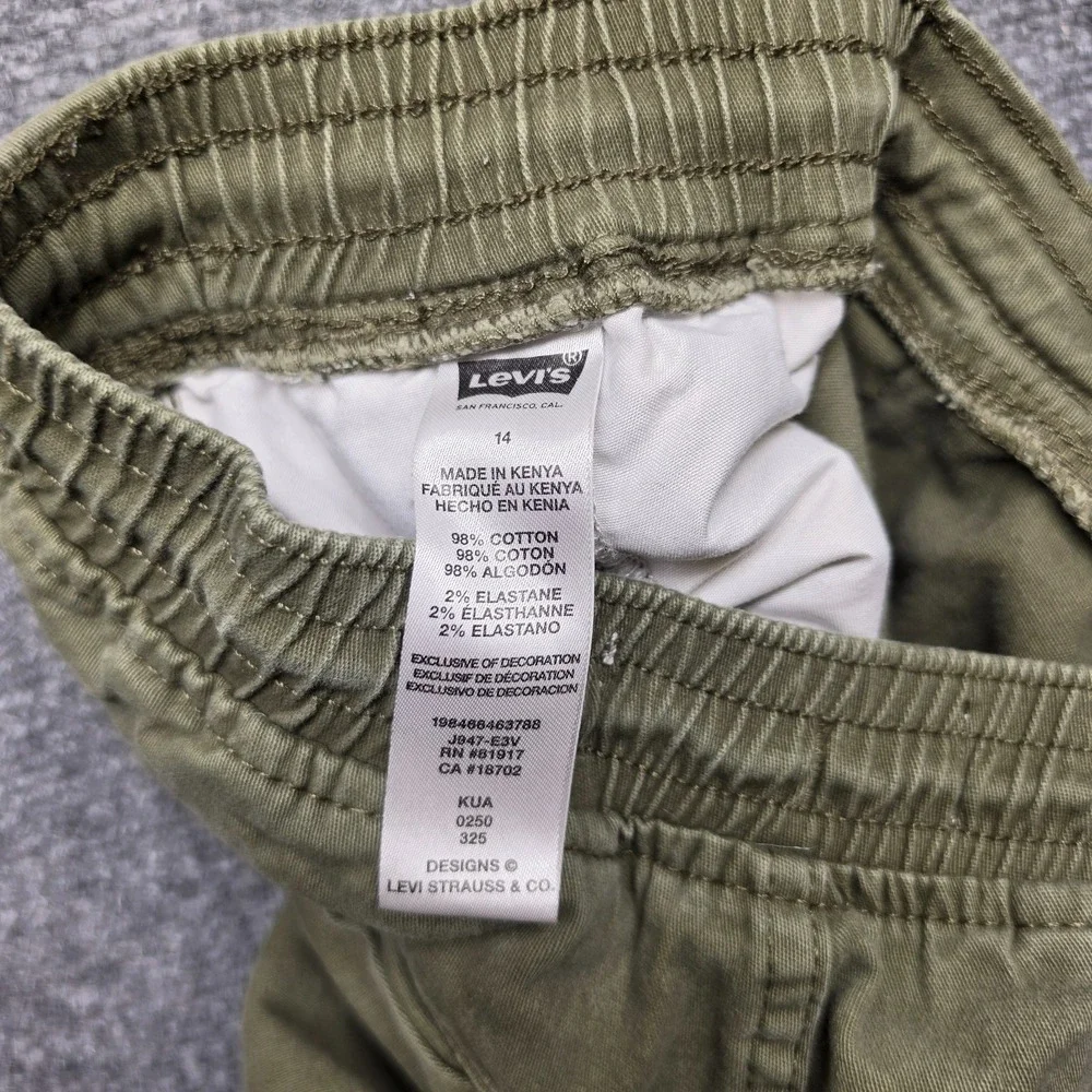 Levi's Boys Size 14 Olive Green Pull-On Cargo Pants Elastic Waist Stretch Twill